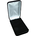 7" x 4 1/4" x 1 1/2" Black velvet clamshell with white satin lining.